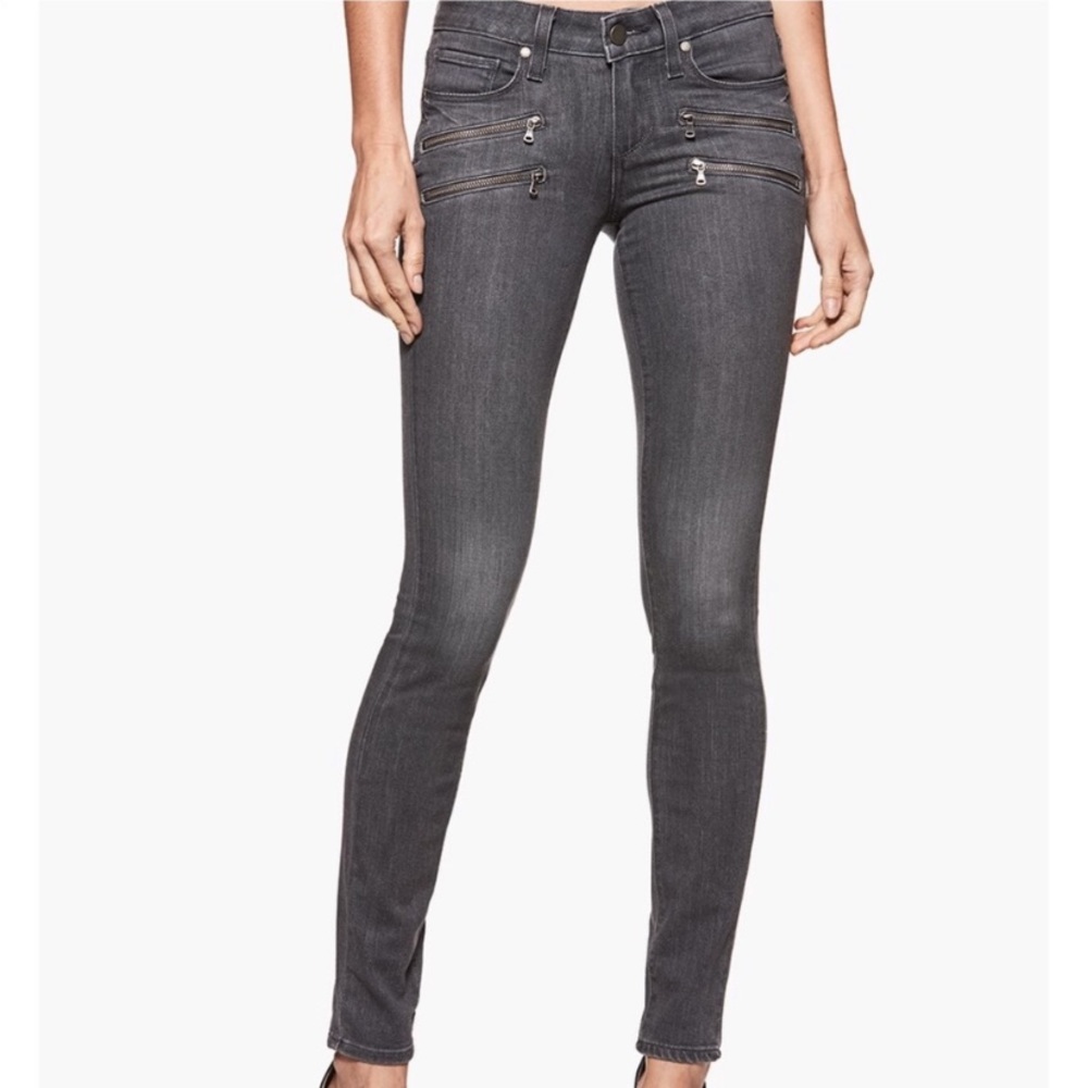 Paige Gray Edgemont Skinny Jeans Zipper Pockets